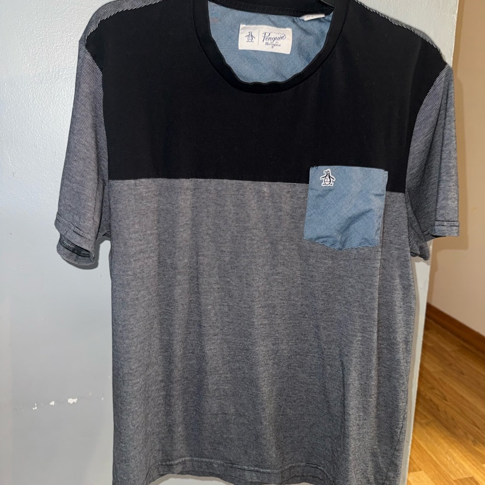 Original Penguin Black and Gray Tee with Blue Pocket